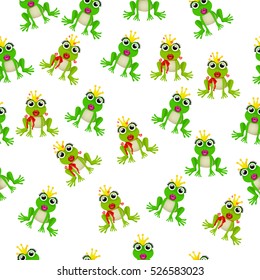 Very high quality original trendy vector seamless pattern with frog prince or princess