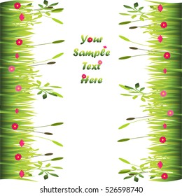 Very high quality original trendy illustration of grass with flowers frame for text or card