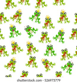 Very high quality original trendy vector seamless pattern with frog prince or princess