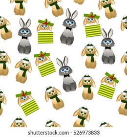 Very high quality original trendy vector seamless pattern with cute rabbit with scarf