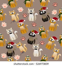 Very high quality original trendy vector seamless pattern with cute cats and paws