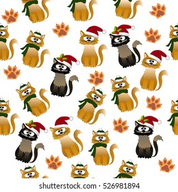 Very high quality original trendy vector seamless pattern with cute cats and paws