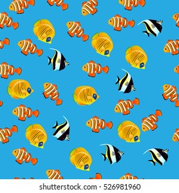 Very high quality original trendy vector seamless pattern with Moorish Idol fish. Zanclus cornutus