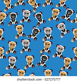 Very high quality original trendy vector seamless pattern with cute cat in panda costume or suit