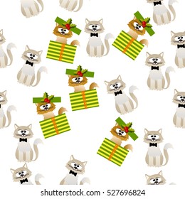 Very high quality original trendy vector seamless pattern with cute cats and paws