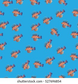 Very high quality original trendy vector seamless pattern with Volitan Lionfish. Pterois volitans.