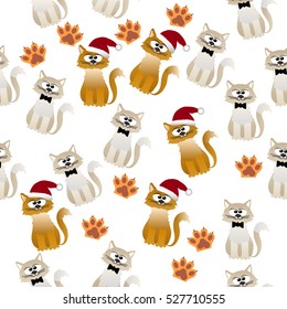 Very high quality original trendy vector seamless pattern with cute cats and paws