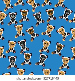 Very high quality original trendy vector seamless pattern with cute cat in panda costume or suit