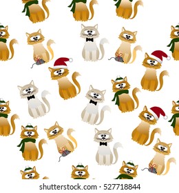 Very high quality original trendy vector seamless pattern with cute cats and paws