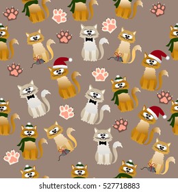 Very high quality original trendy vector seamless pattern with cute cats and paws