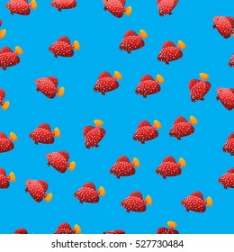 Very high quality original trendy vector seamless pattern with Miniatus Grouper fish.Cephalopholis miniata