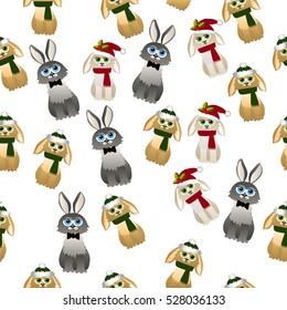 Very high quality original trendy vector seamless pattern with cute rabbit with scarf