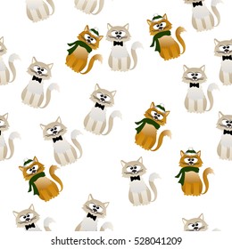 Very high quality original trendy vector seamless pattern with cute cats and paws