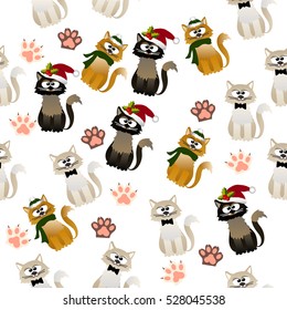 Very high quality original trendy vector seamless pattern with cute cats and paws