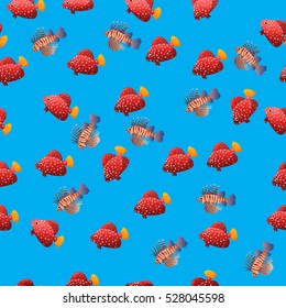 Very high quality original trendy vector seamless pattern with Volitan Lionfish. Pterois volitans.