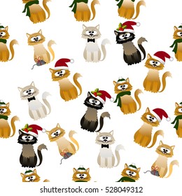 Very high quality original trendy vector seamless pattern with cute cats and paws