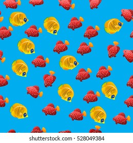 Very high quality original trendy vector seamless pattern with Golden Butterflyfish. Acanthurus leucosternon