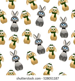 Very high quality original trendy vector seamless pattern with cute rabbit with scarf