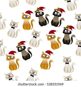 Very high quality original trendy vector seamless pattern with cute cats and paws