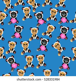 Very high quality original trendy vector seamless pattern with cute cat in panda costume or suit