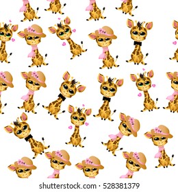 Very high quality original trendy vector seamless pattern with cute giraffe baby or calf with tie