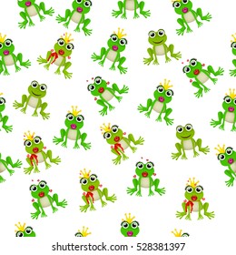 Very high quality original trendy vector seamless pattern with frog prince or princess
