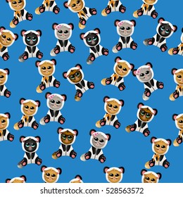 Very high quality original trendy vector seamless pattern with cute cat in panda costume or suit