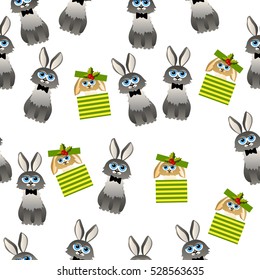 Very high quality original trendy vector seamless pattern with cute rabbit with scarf