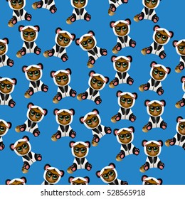 Very high quality original trendy vector seamless pattern with cute cat in panda costume or suit