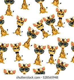 Very high quality original trendy vector seamless pattern with cute giraffe baby or calf with tie