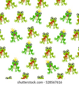 Very high quality original trendy vector seamless pattern with frog prince or princess