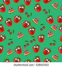 Very high quality original trendy vector seamless pattern with a watermelon character, personage or face