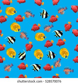 Very high quality original trendy vector seamless pattern with Volitan Lionfish. Pterois volitans.