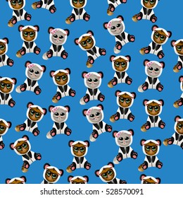 Very high quality original trendy vector seamless pattern with cute cat in panda costume or suit