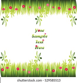 Very high quality original trendy illustration of grass with flowers frame for text or card