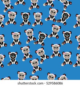 Very high quality original trendy vector seamless pattern with cute cat in panda costume or suit