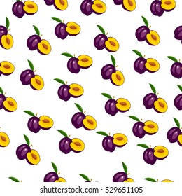 Very high quality original trendy seamless pattern with fresh plum and slice