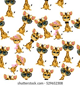 Very high quality original trendy vector seamless pattern with cute giraffe baby or calf with tie