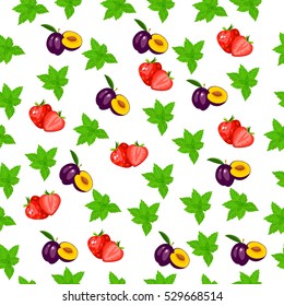 Very high quality original trendy seamless pattern with fresh plum and slice