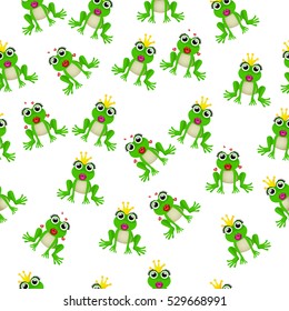 Very high quality original trendy vector seamless pattern with frog prince or princess