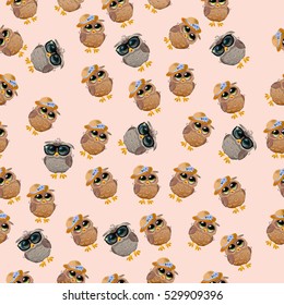 Very high quality original trendy vector seamless pattern with an Cute owl with glasses