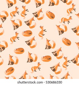 Very high quality original trendy vector seamless pattern with a cute fox