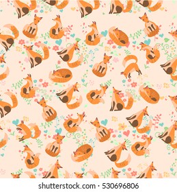 Very high quality original trendy vector seamless pattern with a cute fox