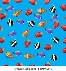 Very high quality original trendy vector seamless pattern with Moorish Idol fish. Zanclus cornutus