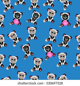 Very high quality original trendy vector seamless pattern with cute cat in panda costume or suit