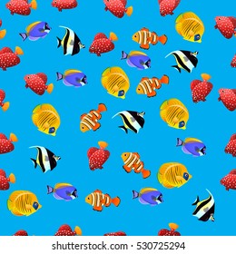 Very high quality original trendy vector seamless pattern with Moorish Idol fish. Zanclus cornutus