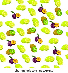 Very high quality original trendy seamless pattern with fresh plum and slice