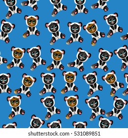 Very high quality original trendy vector seamless pattern with cute cat in panda costume or suit