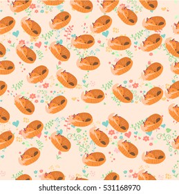Very high quality original trendy vector seamless pattern with a cute fox