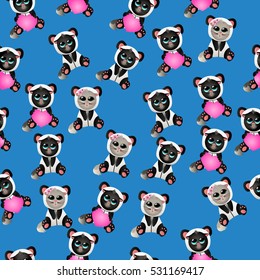 Very high quality original trendy vector seamless pattern with cute cat in panda costume or suit